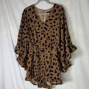 Brown and Black Animal Print Shorts Romper 3X